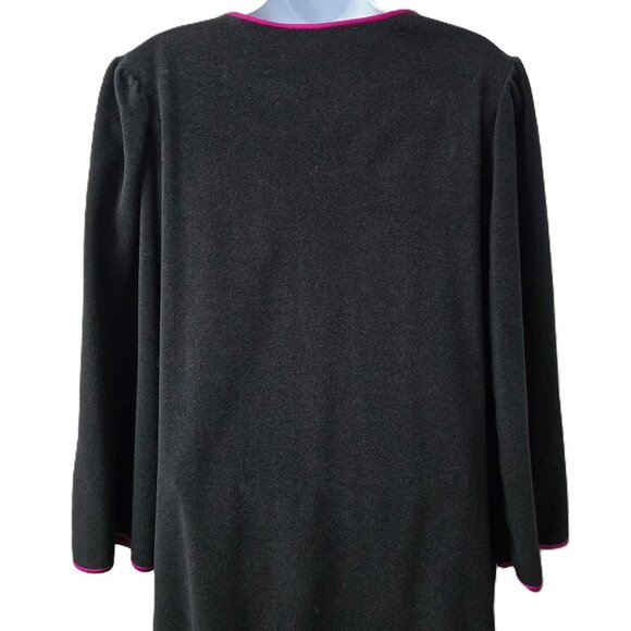 Vanity Fair Velour Night Gown L LP Robe Embroidery POCKET Flower Black VTG 80s - Picture 4 of 7